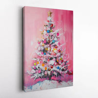 Pastel Holiday Tree Canvas Print, Pink Christmas Tree Canvas Wall Art, Abstract Xmas Tree Canvas Decor, Pink Tree Wall Poster