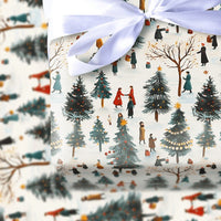Winter Village Landscape Gift Wrap, Christmas Tree Farm Wrapping Paper, Painterly Holiday Wrapping Paper, Festive Market Gift Wrap Roll