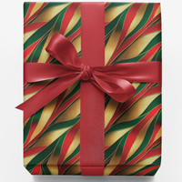 Elegant Wave Gift Wrap, Red Green Gold Christmas Wrapping Paper, Abstract Holiday Paper, Christmas Present Wrapping Paper Roll