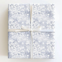 Watercolor Blue and White Christmas Gift Wrap, Winter Snowflake Wrapping Paper, Elegant Festive Wrapping Paper Roll, Holiday Present Paper