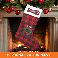 Red Buffalo Plaid Pet Stocking, Personalized Black Cat Christmas Stocking, Custom Cat Name Holiday Stocking, Cat Lover Xmas Present