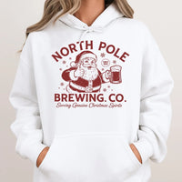 Humorous Santa Drinking Beer Hoodie, North Pole Brewing Co Hoodie, Vintage Xmas Holiday Graphic Sweatshirt, Christmas Party Pullover Hoodie