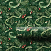 Watercolor Pine Berry Gift Wrap, Green Snake Christmas Wrapping Paper, Botanical Snake Wrapping Paper, Unique Winter Holiday Gift Wrap Roll