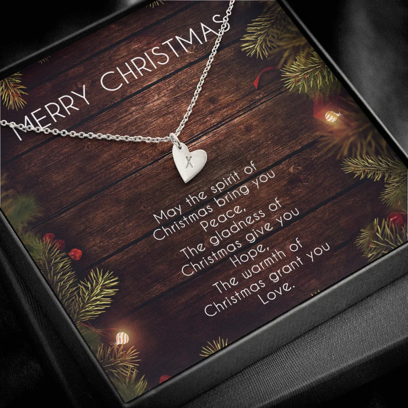 Hand Stamped Letter Charm Necklace, Personalized Heart Initial Necklace, 18k Gold Finish Pendant Necklace, Christmas Present for Her