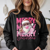 Humorous Bubble Gum Santa Hoodie, Retro Santa Hoodie, Cool Christmas Sunglasses Sweatshirt, Holiday Graphic Hooded Pullover, Xmas Present for Men