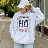 Humorous Holiday Graphic Hoodie, Ho Ho Ho Ugly Christmas Hoodie, Xmas Party Matching Couples Hoodie, Winter Season Hooded Sweatshirt Present