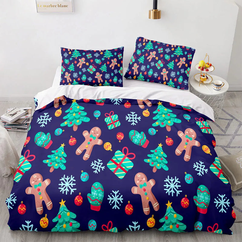 Christmas Tree Bedding Set, Gingerbread Snowflake Duvet Cover Set, Holiday Quilt Cover, Winter Xmas Comforter Cover, Bedroom Decor