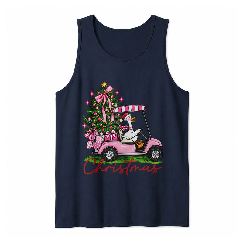 Pink Golf Cart Christmas Tree Tank, Christmas Goose Tank Top, Christmas in July Tank Top, Retro Beach Holiday Sleeveless Tee, Xmas Present