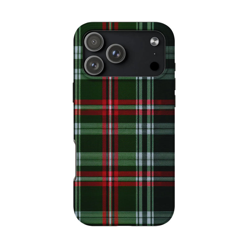 Red and Green Tartan Holiday Phone Case, Christmas Plaid iPhone Case, Dual Layer Winter Cover, Festive Check Phone Case, Xmas Seasonal Present
