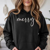Minimalist Script Holiday Sweatshirt, Merry Christmas Hoodie, Comfy Xmas Winter Pullover Hoodie, Aesthetic Christmas Season Hooded Top