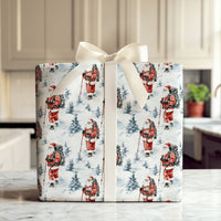 Watercolor Winter Forest Gift Wrap, Hiking Santa Wrapping Paper, Outdoor Santa Claus Christmas Wrapping Paper, Adventure Holiday Gift Wrap