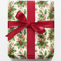 Merry and Bright Gift Wrap Roll, Holly Berry Christmas Wrapping Paper, Winter Botanical Wrapping Paper, Holiday Gift Wrap, Xmas Gift Wrap