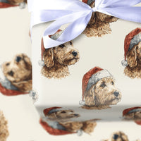 Santa Hat Dog Wrapping Paper, Goldendoodle Christmas Wrapping Paper, Adorable Puppy Holiday Gift Wrap, Doodle Winter Present Paper