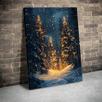 Glowing Christmas Tree Poster, Winter Forest Canvas Wall Art, Night Landscape Canvas Print, Holiday Decor Art Printable Digital Download
