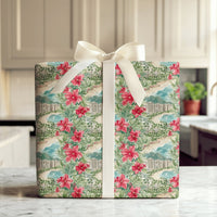 Tropical Diamond Head Gift Wrap, Waikiki Beach Christmas Wrapping Paper, Hawaiian Holiday Wrapping Paper, Poinsettia Palm Tree Gift Wrap