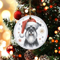 Santa Hat Dog Ornament, Miniature Schnauzer Christmas Ornament, Festive Puppy Ceramic Ornament, Pet Lover Present, Xmas Tree Decor