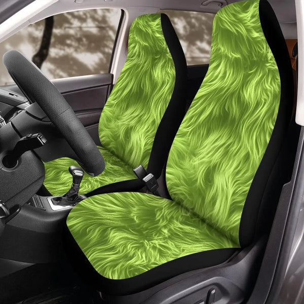 Holiday Plush Front Seat Covers, Lime Green Fuzzy Car Seat Covers, Green Monster Car Seat Covers, Christmas Auto Bucket Seat 