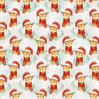 Watercolor Santa Hat Animal Wrap, Christmas Giraffe Gift Wrapping Paper, Adorable Holiday Present Paper Roll, Safari Animal Xmas Wrap Paper