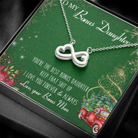 Heart Pendant Necklace, Bonus Daughter Infinity Necklace, 14k White Gold Finish Necklace, Christmas Present for Stepdaughter from Mom