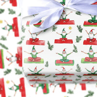 Whimsical Christmas Wrapping Paper, Yoga Santa and Elves Wrapping Paper, Humorous Holiday Gift Wrap Roll, Mindful Xmas Gift Wrapping Paper