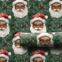Watercolor Santa Claus Gift Wrap, Black Santa Wrapping Paper, Inclusive Christmas Present Paper, African American Santa Holiday Gift Wrap