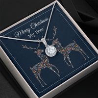 Eternal Hope Pendant Necklace, Merry Christmas My Deer Necklace, Cushion Cut CZ Holiday Necklace, Romantic Christmas Jewelry Present for Her