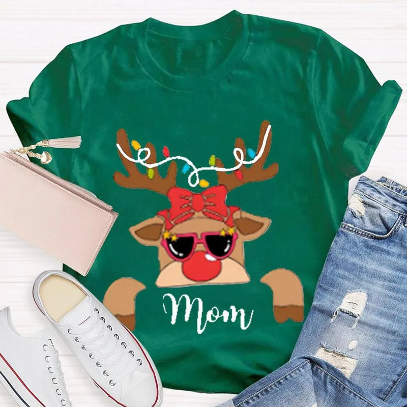 Custom Name Holiday Shirt, Christmas Elk and Bow T-Shirt, Festive Deer Graphic Tee, Personalized Xmas T-Shirt, Matching Family Holiday Present