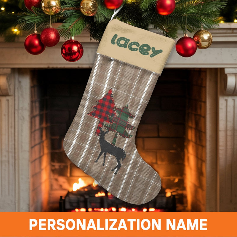 Personalized Christmas Stocking, Rustic Plaid Reindeer Christmas Stocking, Holiday Farmhouse Stocking, Comfy Winter Fireplace Decor Present