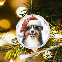 Santa Hat Aussie Dog Ornament, Australian Shepherd Christmas Ornament, Adorable Australian Shepherd Ornament, Holiday Tree Decor, Dog Mom Present