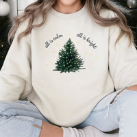 Minimalist Christmas Tree Sweatshirt, All Is Calm All Is Bright Sweatshirt, Holiday Tree Sweater, Christmas Crewneck, Comfy Holiday Pullover