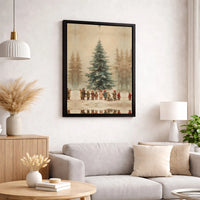 Children in Snowy Forest Scene Poster, Vintage Christmas Tree Wall Art Print, Nostalgic Holiday Winter Art, Digital Download Present