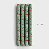 Retro Holiday Gift Wrap, Vintage Christmas Ornament Wrapping Paper, Mint Green Xmas Wrapping Paper Roll, Nostalgic Tree Baubles Wrap