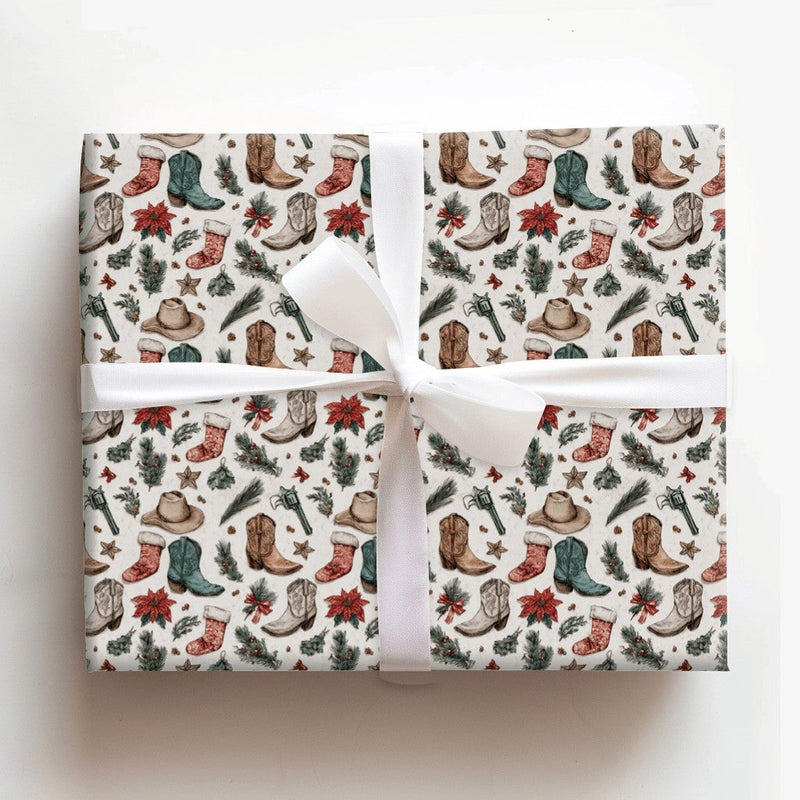 Cowboy Boots Holiday Gift Wrap, Western Christmas Wrapping Paper, Rustic Country Winter Wrapping Paper, Rodeo Christmas Gift Wrap Paper