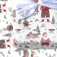 Humorous BBQ Christmas Wrapping Paper, Grilling Santa Wrapping Paper, Winter Cookout Holiday Gift Wrap, Grill Master Gift Wrapping Paper Roll