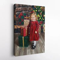 Vintage Holiday Portrait Canvas Print, Christmas Girl Oil Painting Canvas Wall Art, Festive Winter Wall Decor, Retro Christmas Canvas