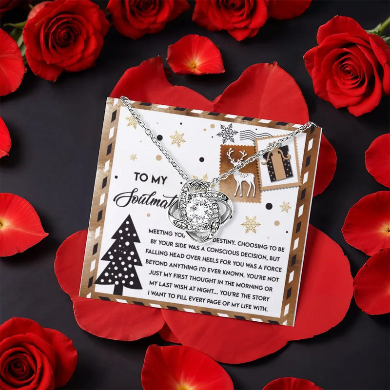 Sparkling CZ Crystal Knot Necklace, Soulmate Love Knot Necklace, Romantic Rose Box Pendant Necklace, Christmas Anniversary Present for Her