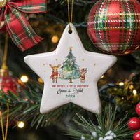 Sibling Ceramic Star Ornament, Big Sister Little Brother Deer Star Ornament, Adorable Deer Christmas Ornament, Sister and Brother Keepsake Present