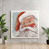 Expressive Christmas Portrait Canvas Art, Santa Claus Square Canvas, Modern Santa Canvas Print, Holiday Wall Decor, Winter Home Present