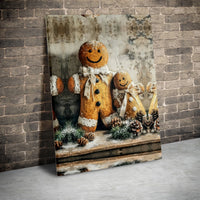 Rustic Christmas Gingerbread Canvas, Gingerbread Family Canvas Wall Art, Comfy Farmhouse Holiday Wall Decor, Winter Festive Canvas Art Present