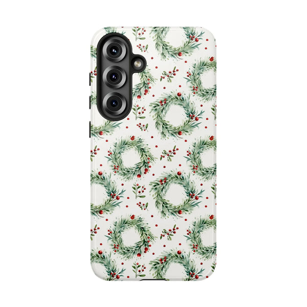 Watercolor Holly Berry Phone Case, Christmas Wreath Samsung Galaxy Case, Festive Winter Floral Tough Cover, Holiday Season Pr