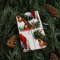 Afro Christmas Gift Wrap, Black Woman Santa Hat Wrapping Paper, Black Santa Holiday Wrapping Paper, African American Present Wrap Roll