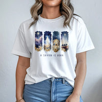 Watercolor Nativity Christmas Shirt, A Savior Is Born T-Shirt, Christian Holiday Graphic Tee, Religious Xmas T-Shirt, Faith Present for Women