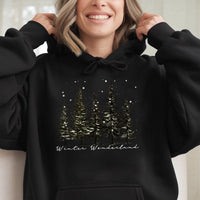 Snowy Pine Tree Graphic Hooded Sweatshirt, Winter Wonderland Hoodie, Comfy Nature Winter Forest Hoodie, Christmas Holiday Present for Her