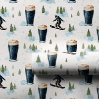 Winter Sports Stout Gift Wrap, Snowboarder Beer Wrapping Paper, Snowy Pines Drinks Wrapping Paper, Craft Beer Lover Christmas Wrapping Paper