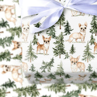 Watercolor Dog Gift Wrap, Chihuahua Wrapping Paper, Pine Tree Holiday Wrapping Paper, Adorable Puppy Present Paper, Dog Lover Christmas Gift Wrap