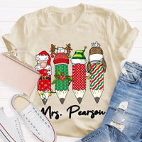 Custom Name Holiday School Graphic Tee, Personalized Christmas Pencils T-Shirt, Teacher and Student Festive Xmas Shirt