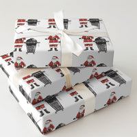 BBQ Santa Claus Gift Wrap, Kamado Santa Wrapping Paper, Grilling Santa Christmas Paper, Barbecue Present Wrap
