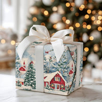Red Cabin and Church Gift Wrap, Winter Village Christmas Wrapping Paper, Cardinal Bird Holiday Wrapping Paper, Scenic Winter Gift Wrap Roll