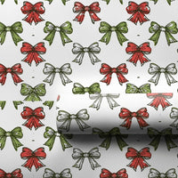 Sketched Holiday Gift Wrap, Christmas Bow Wrapping Paper, Red Green Bow Wrapping Paper, Vintage Xmas Gift Wrap, Festive Present Paper