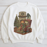 Comfy Cabin Bookish Crewneck, Reading Frog Christmas Sweatshirt, Adorable Frog Book Lover Pullover, Holiday Reader Sweatshirt, Bookworm Present